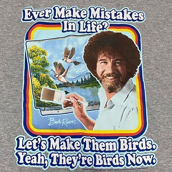 Bob Ross Men’s Gray Ever Make Mistakes in Life Graphic Shirt - Picture 3 of 7